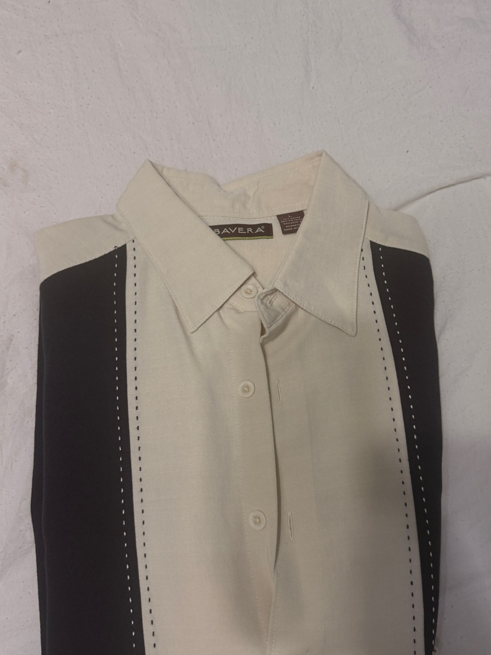 Cubavera Cream and Black Short-Sleeve Button-Down Shirt